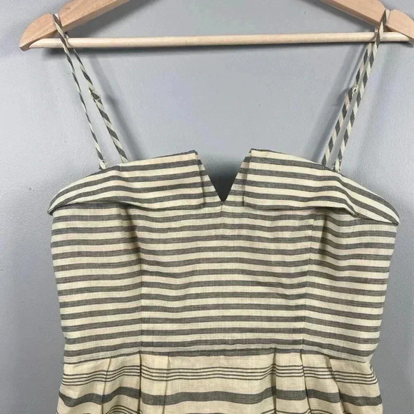 Anthropologie Maeve Changing Stripes Dress Beige Yellow Black Green Size 2 - Picture 3 of 15